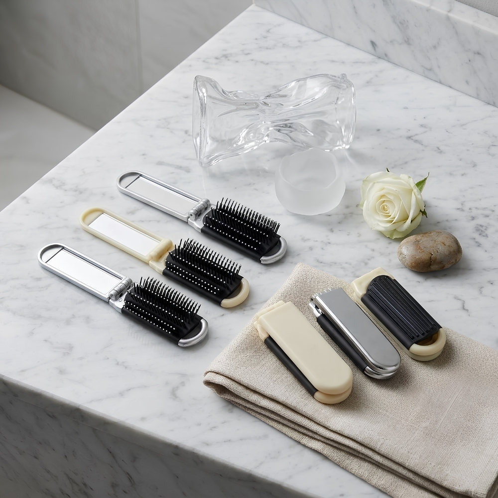2-in-1 Foldable Hair Brush with Mirror - Image 2