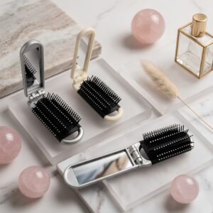 2-in-1 Foldable Hair Brush with Mirror